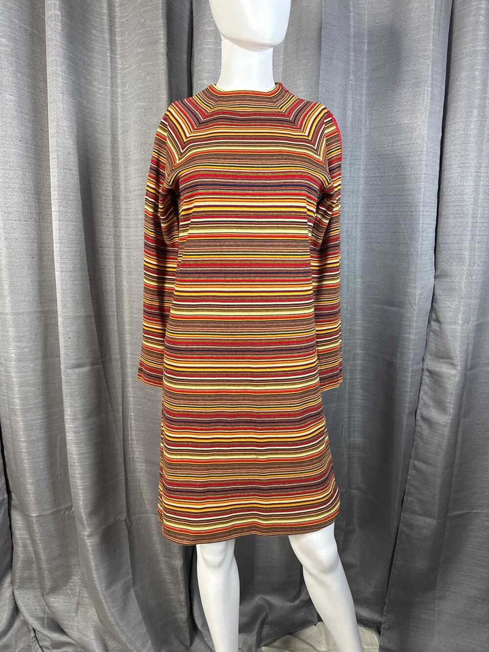 Vintage 60s Multi Colored Striped Sheath Dress Sz S